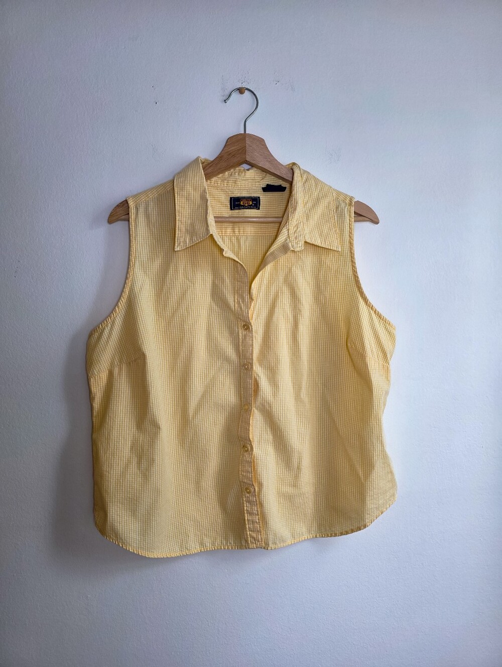 Vintage Route 66 Butter Yellow Gingham Button-Up Top